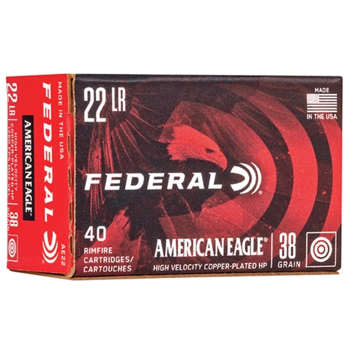 Picture of Federal American Eagle, 22LR, 38 Grain, Hollow Point Copper Plated, High Velocity, 40 Round Box AE22 AE 22