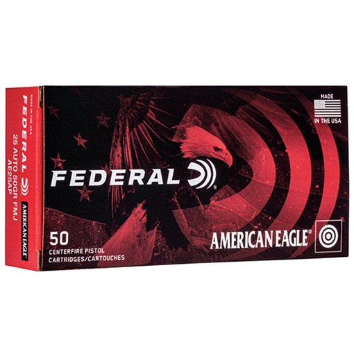 Picture of Federal American Eagle, 25ACP, 50 Grain, Full Metal Jacket, 50 Round Box AE25AP