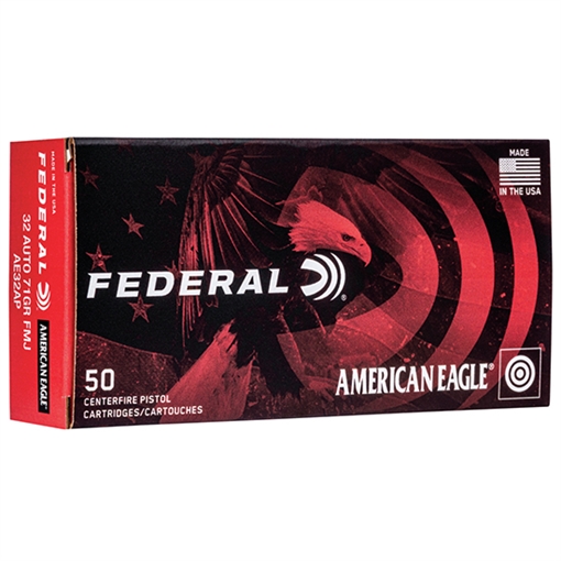 Picture of Federal American Eagle Handgun 32ACP 71gr Full Metal Jacket 50 Per Box/20 Case AE32AP