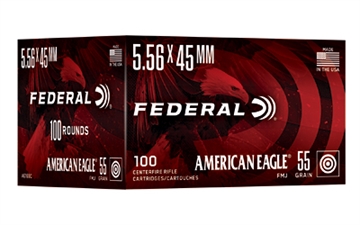 Picture of Federal American Eagle Rifle Ammunition 5.56X45 NATO 55gr FMJ 3165 fps 100/ct AE193C