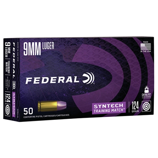 Picture of Federal Syntech Training Match 9mmLuger 124gr Total Syntech Jacket Flat Nose 50 Per Box/10 Case AE9SJ4
