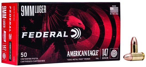Picture of Federal American Eagle Indoor Range Training 9mmLuger 147gr Total Metal Jacket 50 Per Box/20 Case AE9N2