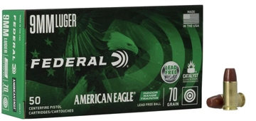 Picture of Federal American Eagle, Indoor Range Training, 9MM, 70 Grain, Lead Free Ball, 50 Round Box AE9LF1