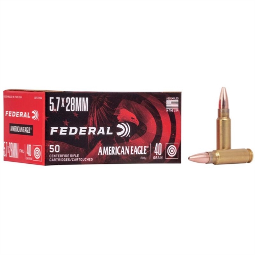 Picture of Federal American Eagle Rifle Ammunition 5.7x28mm FN 40 gr FMJ 1655 fps 500/ct AE5728A CASE