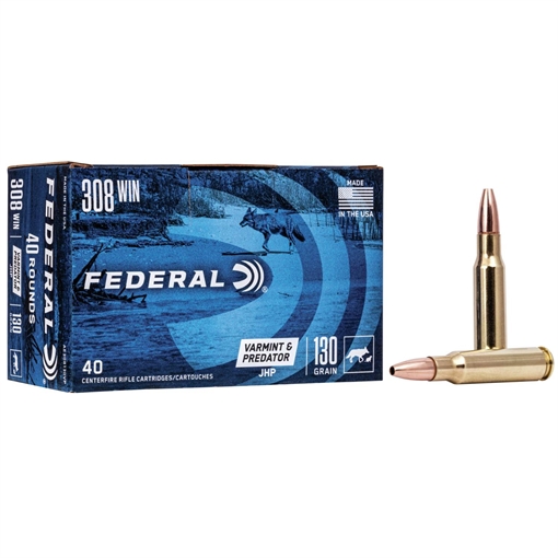 Picture of Federal American Eagle Varmint & Predator Rifle Ammunition .308 Win 130 gr JHP 3050 fps 40/ct AE308130VP 604544617641