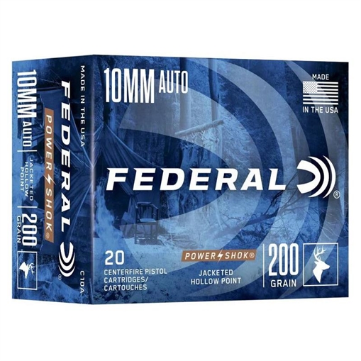 Picture of Federal Power-Shok Handgun Ammunition 10mm Auto 200gr JHP 1110 fps 20/ct C10A