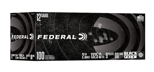 Picture of FEDERAL BLACK PACK 12 GAUGE 00 BUCK SHOT 2-3/4 IN 1325 FPS F12BK100 00 100RD F12BK100 00 F12BK100 00 F12BK100 00 F12BK100 00 F12BK100 00 F12BK100 00 F12BK100 00