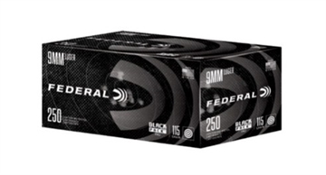 Picture of FEDERAL BLACK PACK 9MM LUGER 115 GRAIN FULL METAL JACKET ROUND NOSE 1180 FPS  250RD  C9115BP250
