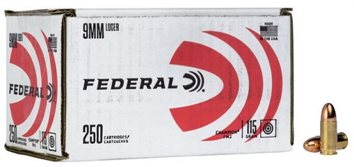 Picture of Federal Champion Training 9mmLuger 115gr Full Metal Jacket 250 Per Box/4 Case C9115A250