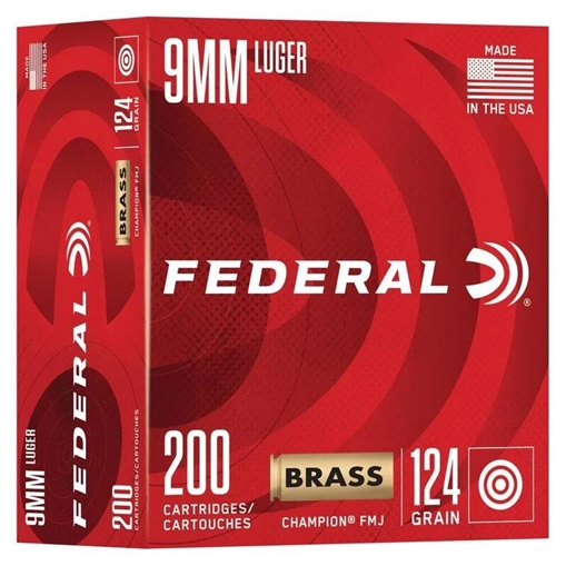 Picture of Federal Champion Handgun Ammunition 9mm Luger 124gr FMJ 1090 fps 200/ct C9124A200