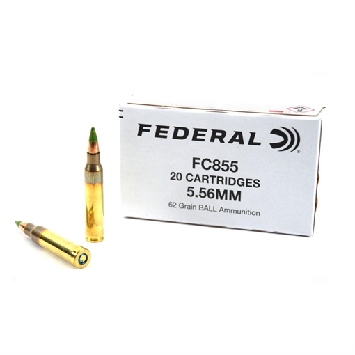 Picture of Federal FC855 Green Tip Rifle Ammunition 5.56X45 NATO 62gr FMJ 3113 fps 20/ct FC855