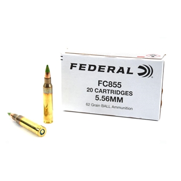 Picture of Federal FC855 Green Tip Rifle Ammunition 5.56X45 NATO 62gr FMJ 3113 fps 20/ct FC855