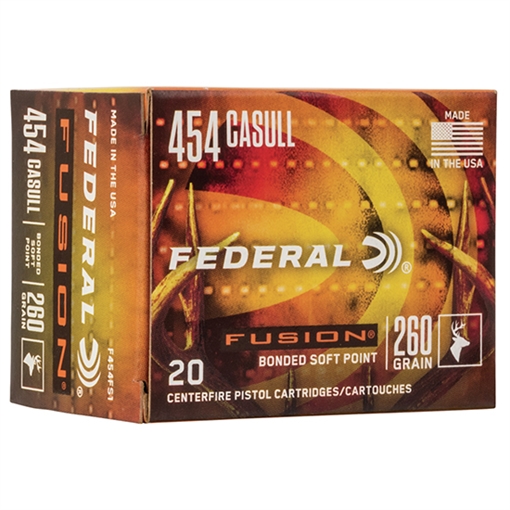 Picture of Federal Fusion Handgun 454Casull 260gr Fusion Soft Point 20 Per Box/10 Case F454FS1