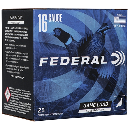 Picture of Federal Game-Shok Upland Game - Hi Brass Load - 16ga 2-3/4" 1-1/8oz. #4-Shot 25/Box H163 4 H1634