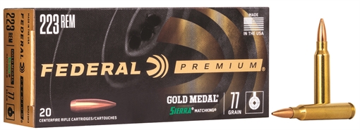 Picture of Federal Premium Gold Medal Sierra MatchKing Rifle Ammunition .223 Rem 77 gr BTHP 2720 fps - 20/ct GM223M3