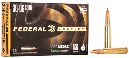 Picture of Federal Premium Gold Medal Sierra MatchKing Rifle Ammunition .30-06 Sprg 168 gr BTHP 2700 fps - 20/ct GM3006M