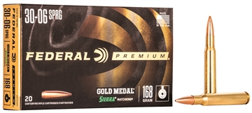 Picture of Federal Premium Gold Medal Sierra MatchKing Rifle Ammunition .30-06 Sprg 168 gr BTHP 2700 fps - 20/ct GM3006M