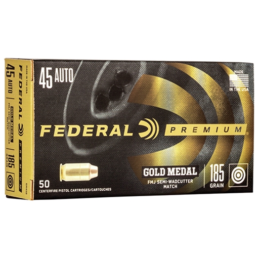 Picture of Federal Premium Gold Medal 45ACP 185gr Full Metal Jacket Semi Wadcutter 50 Per Box/20 Case GM45B