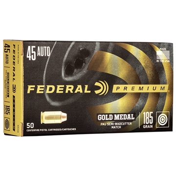 Picture of Federal Premium Gold Medal 45ACP 185gr Full Metal Jacket Semi Wadcutter 50 Per Box/20 Case GM45B