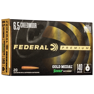 Picture of Federal Gold Medal, 6.5 Creedmoor, 140 Grain, Sierra Match King Boat Tail Hollow Point, 20 Round Box GM65CRD1