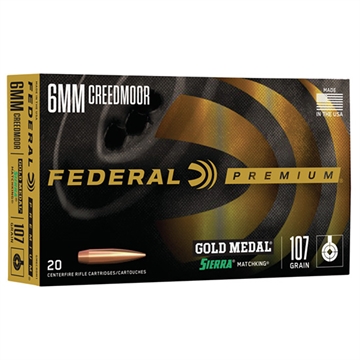 Picture of Federal Premium Gold Medal 6mmCreedmoor 107gr Sierra MatchKing BTHP 20 Per Box/10 Case GM6CRDM1