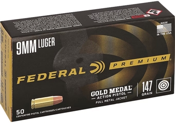 Picture of Federal Gold Medal Centerfire Pistol 9mmLuger 147gr Full Metal Jacket 50 Per Box/10 Case GM9AP1