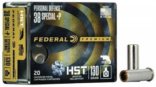 Picture of FEDERAL HST PREMIUM MICRO AMO 38 SPECIAL +P 130GR HST JHP 20RD BOX (10 BOXES PER CASE) P38HST1S