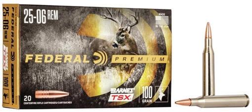 Picture of Federal Barnes TSX Rifle Ammunition 25-06 Rem 100gr HP 3210 fps 20/ct FAP2506H