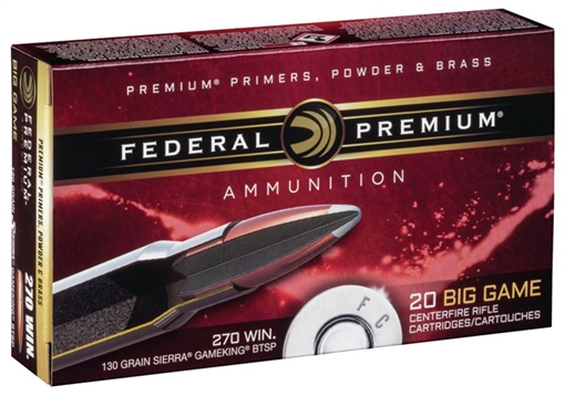 Picture of Federal P270D Premium 270 Win 130 gr Sierra GameKing Boat-Tail Soft Point (BTSP) 20 Bx/ 10 Cs 029465084455
