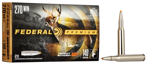 Picture of FEDERAL PREMIUM AMO 270 WIN 140GR TROPHY BONDED TIP V-SHK 20RD (10 BOX CASE) P270TT3