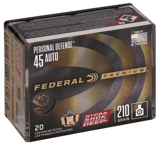 Picture of Federal Premium Personal Defense 45ACP 210gr Hydra-Shok Deep Hollow Point 20 Per Box/10 Case P45HSD1