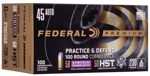 Picture of Federal Premium, Practice & Defend, HST, Syntech Training Match, 45ACP, 230 Grain, JHP/TSJ, 100 Round Box P45HST2TM100