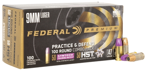 Picture of Federal Premium Practice & Defend 9mmLuger 147gr HST JHP/Syntech TSJ 100 Per Box/5 Case P9HST2TM100