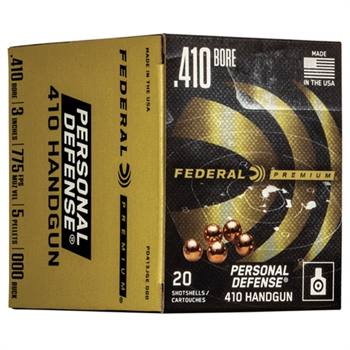 Picture of Federal PD413JGE000 Premium Personal Defense 410Gauge 3" 5Pellets 000BuckShot 20 Per Box/10 Case PD413JGE000 PD413JGE 000
