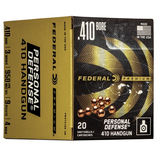 Picture of Federal Premium Personal Defense 410 Handgun Shotshell Ammunition - Judge .410 ga 3" 9 plts #4B 950 fps - 20/box PD413JGE 4B