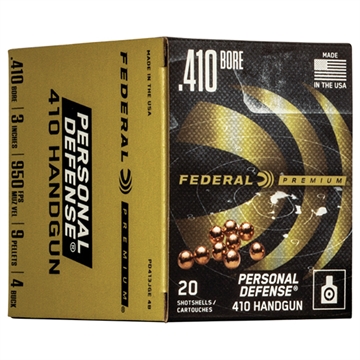 Picture of Federal Premium Personal Defense 410 Handgun Shotshell Ammunition - Judge .410 ga 3" 9 plts #4B 950 fps - 20/box PD413JGE 4B