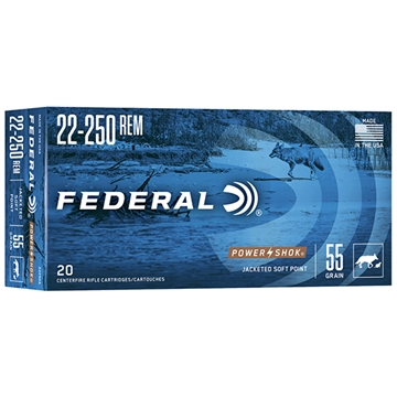 Picture of Federal Power-Shok 22-250Rem 55gr Jacketed Soft Point 20 Per Box/10 Case 22250A