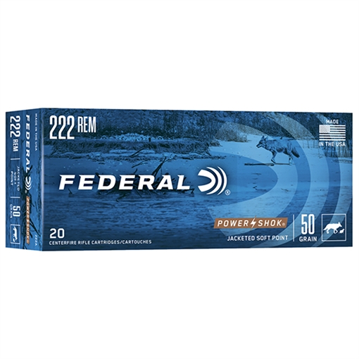 Picture of Federal Federal Power-Shok Rifle Ammo 222 Rem 50 gr. Jacketed Soft Point 20 rd. 222A
