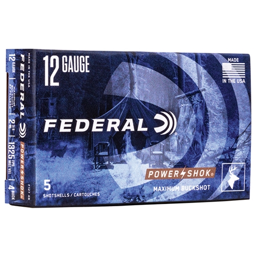 Picture of Federal F1274B Power-Shok Magnum 12Gauge 2.75" 27Pellets 1 1/4oz 4BuckShot 5 Per Box/50 Case F1274B F127 4B