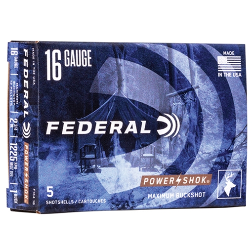 Picture of Federal F1641B Power-Shok Magnum 16Gauge 2.75" 12Pellets 1 3/16oz 1BuckShot 5 Per Box/50 Case F1641B F164 1B