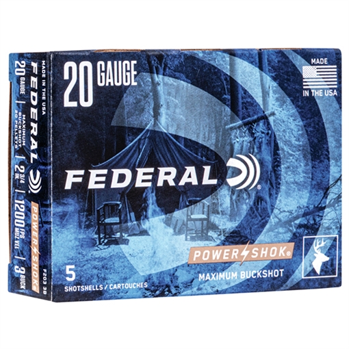 Picture of Federal F2033B Power-Shok Magnum 20Gauge 2.75" 20Pellets 1oz 3BuckShot 5 Per Box/50 Case F2033B F203 3B