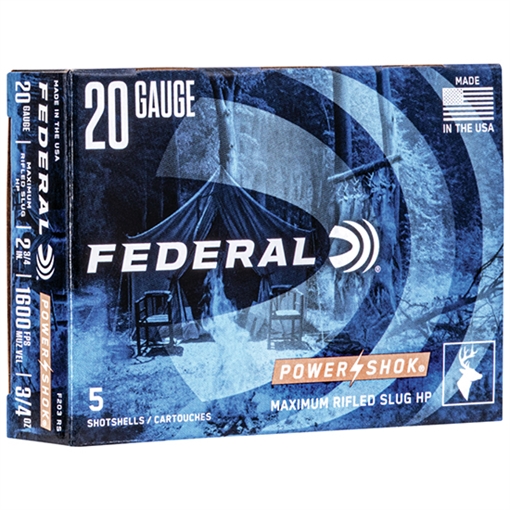 Picture of Federal PowerShok, 20 Gauge, 2.75", .75oz., Rifled Hollow Point Slug, 5 Round Box F203RS F203 RS