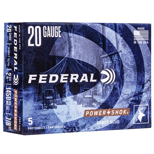 Picture of Federal F203SS2 Power-Shok Shotshell 20Gauge 2.75" 7/8oz SabotSlug Shot 5 Per Box/50 Case F203SS2 F203 SS2