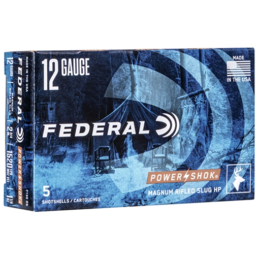 Picture of Federal PowerShok, 12 Gauge, 2.75", Mag Dram, 1.25oz, Rifled Slug, Hollow Point,5 Round Box F130RS F130 RS