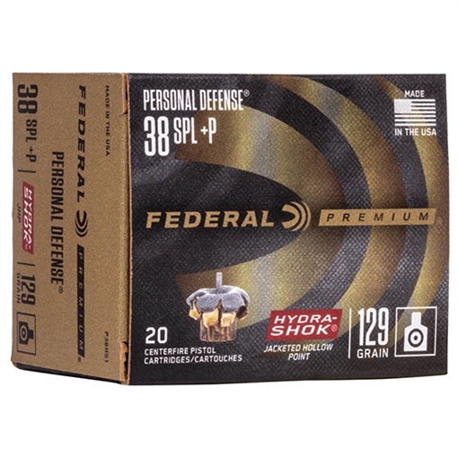 Picture of Federal Premium Personal Defense 38Special+P 129gr Hydra-Shok Jacketed Hollow Point 20 Per Box/25 Case P38HS1