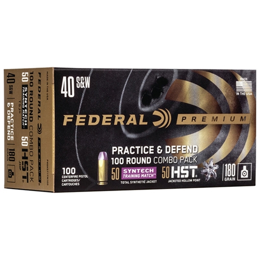 Picture of Federal Premium Practice & Defend 40S&W 180gr HST JHP/Syntech TSJ 100 Per Box/5 Case P40HST1TM100