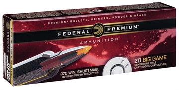 Picture of FEDERAL PREMIUM AMO 270 WSM 140GR TROPHY BONDED TIP V-SHK 20RD (10 BOXES PER CASE) P270WSMTT3
