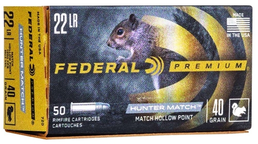 Picture of FEDERAL PREMIUM HUNTER MATCH AMO 22LR HV 40GR HP 10/50RD 720