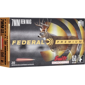 Picture of Federal Swift Scirocco II Rifle Ammunition 7mm Rem Mag 150 gr Poly Tip 3050 fps 20/ct P7RSS1