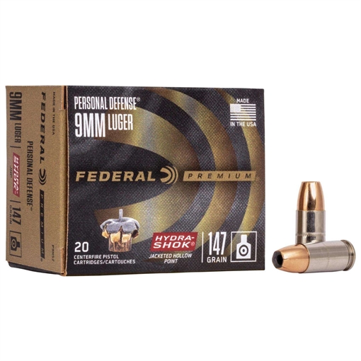 Picture of Federal Premuim Personal Defense Handgun Ammunition 9mm Luger 147 gr JHP 1000 fps 20/box P9HS2